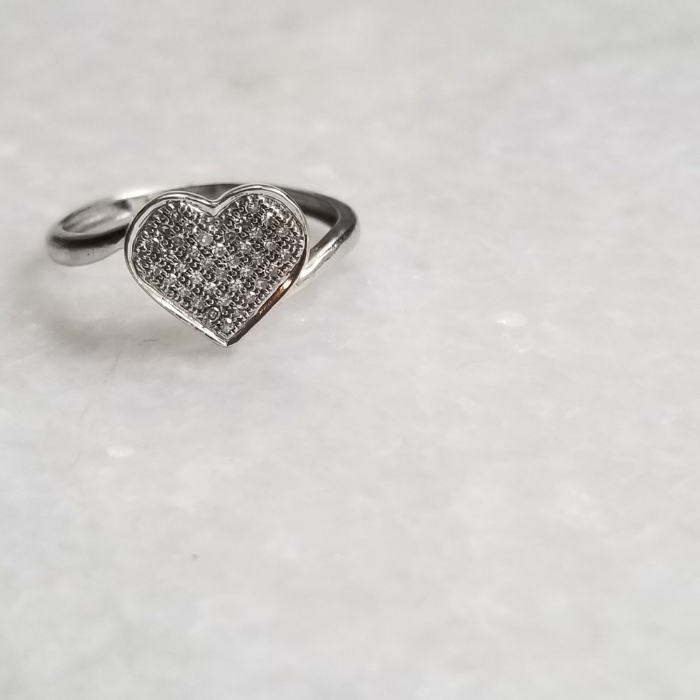 Pave Diamond 10k white gold heart ring